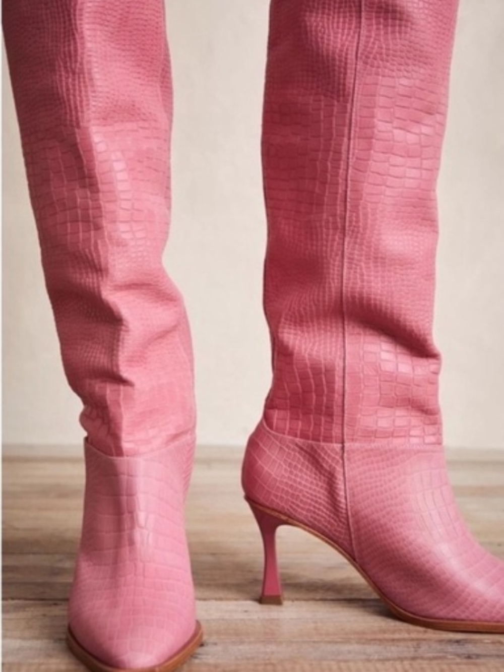 Vincenzo Friday Fever Croc Heel Boots- PINK